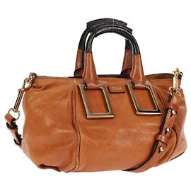 Chloé Chloe Etel Handtasche Leder 2-Wege Braun Gold Auth BA9170 Braun Golden