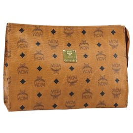 MCM Logogram Vicetos Pochette Sac PVC Cuir Marron Or Auth 160736 Marron Doré