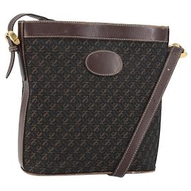 LOEWE Bolsa de Ombro Anagrama Nylon Marrom Ouro Auth 160683 Marrom Dourado