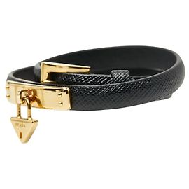 Prada Black Saffiano Leather Charm Bracelet Black