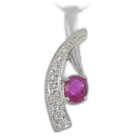 Autre Marque Platinum Ruby Diamond Necklace Red