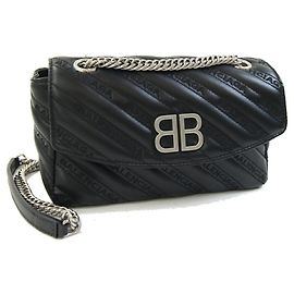 Borsa a spalla rotonda BB Balenciaga in pelle nera Nero