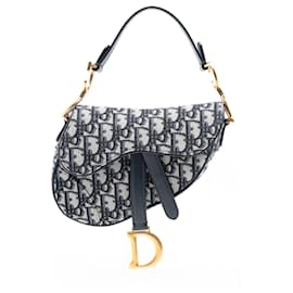 Dior-Dior Blue Mini Oblique Canvas Saddle Bag-Blue,Navy blue