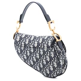 Dior-Dior Blue Mini Oblique Canvas Saddle Bag-Blue,Navy blue