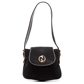 Sac à épaule en daim noir Gucci 1973 Noir