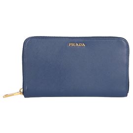 Prada Saffiano Leather Long Wallet Blue