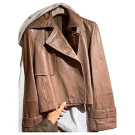Brunello Cucinelli kurzer Trenchcoat Leder Camel Kamel