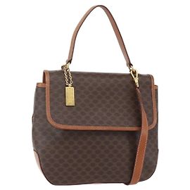 Céline Bolsa de mão em lona Macadam CELINE em couro PVC 2 em 1 marrom ouro Auth 157312 Marrom Dourado