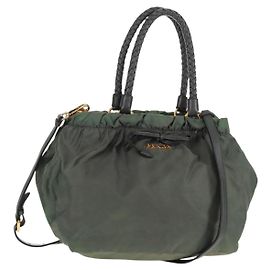 PRADA Sac à main Nylon 2 voies Kaki Or Auth bs31881 Doré Kaki