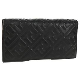 FENDI Zucca Canvas Wallet Leather Black Auth 158176V Black
