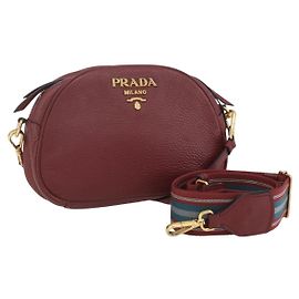 Borsa a Spalla PRADA in Pelle 2way Bordeaux Oro Auth ka1044 D'oro Bordò