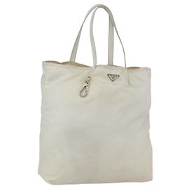 PRADA Tote Bag Nylon White Silver Auth ka1005 Silvery White