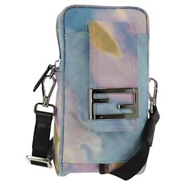FENDI Zucca Canvas Shoulder Bag Blue Silver Auth bs32097V Silvery Blue