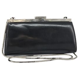 Gucci Borsa a spalla con catena in pelle nera argento Auth 160616 Nero Argento