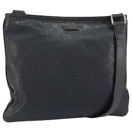 GUCCI GG implementation Shoulder Bag PVC Black Silver 201446 Auth bs31747 Black Silvery