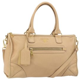 PRADA Bolsa de Mão de Couro 2 em 1 Bege Ouro Auth ka1190 Bege Dourado