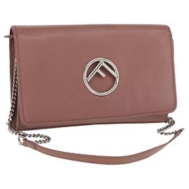 FENDI Chain Shoulder Bag Leather Pink Silver Auth ka1161 Silvery Pink