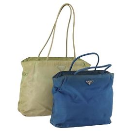 Borsa Tote PRADA Nylon 2 Set Blu Beige Auth 157189 Blu Beige