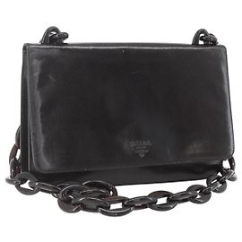 PRADA Bolsa de Ombro com Corrente Couro plástico Marrom Escuro Auth am10365V Castanho escuro