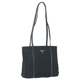 PRADA Tote Bag Nylon Leather Black Silver Auth bs31865 Black Silvery