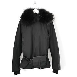 Prada Linea Rossa Faux Fur Trimmed Quilted Jacket w/Pouch Black