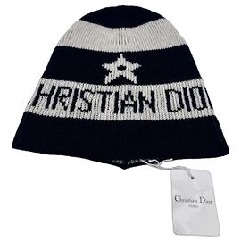 Bonnet en cachemire bleu rayé Christian Dior, taille unique Blanc Bleu Marine