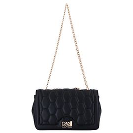 Just Cavalli Handtasche aus gestepptem schwarzem Kunstleder mit Goldkette Schwarz