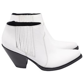 Céline Botas Ankle Ocidentais Pontudas Celine em Couro Branco Branco Cru