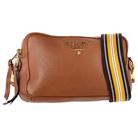 Prada Medium Vitello Phenix Double Zip Camera Bag in Brown Leather Brown Red