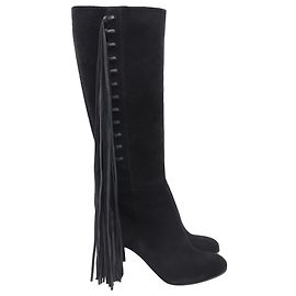 Bottes genou à franges Etro en daim noir Noir