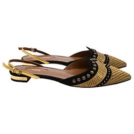 Aquazzura Marrakech Slingback Flats in Black Suede and Leather  Black