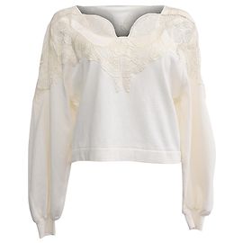 Bluse aus cremefarbener Baumwolle mit Spitze von Alberta Ferretti Weiß Roh