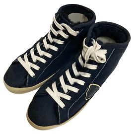 Autre Marque Philippe Model Shearling High Top Sneakers Blau Marineblau