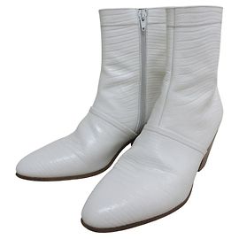 Céline Botas curtas de couro com estampado de crocodilo Celine CUBAINE Branco