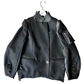 Sacai black wool and nylon blazer jacket Black