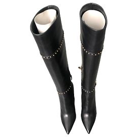 Roberto Cavalli Black Leather Boots Black