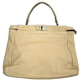 Fendi Peekaboo Tasche Beige Leder Groß Beige