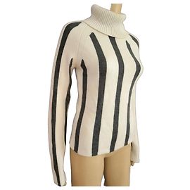 Pull Col Roulé Céline en Laine Noir Blanc Noir Blanc