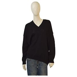 Suéter oversized preto em V com padrão zig-zag Missoni IT42 / M – Feito na Itália Preto