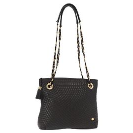 Bally Vintage Chain Shoulder Bag Quilted Leather Black