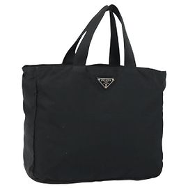 PRADA Tote Bag Nylon Black Silver Auth 158528 Black Silvery