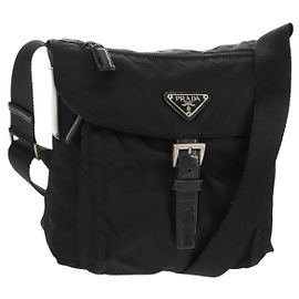 Borsa a Spalla PRADA Nylon Argento Nero Auth 158487 Nero Argento