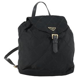 Mochila PRADA de nylon preta e dourada Auth ka1154 Preto Dourado