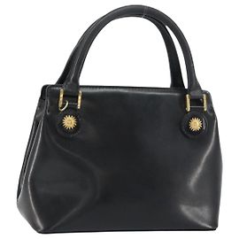 Bolsa de mão VERSACE em couro preto e dourado Auth 160742 Preto Dourado