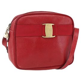Bolsa de Ombro Salvatore Ferragamo Vala em Couro Vermelho Dourado Auth 158148 Vermelho Dourado