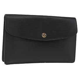 LOUIS VUITTON Pochette Montaigne 27 Épi Noir M52652 LV Auth BA9119 Noir