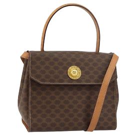 Céline Bolsa de mão em lona Macadam CELINE em couro PVC 2 em 1 marrom ouro Auth 158705 Marrom Dourado