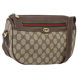 Bolso de Hombro Gucci GG Supreme Web Sherry Line PVC Beige Oro Auth 160559 Beige Dorado
