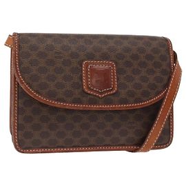 Céline Bolsa de ombro em lona Macadam CELINE em couro PVC marrom dourado Auth 157008 Marrom Dourado