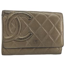 CHANEL Geldbörse Cambon Linie Lammleder Braun CC Auth 148574 Braun
